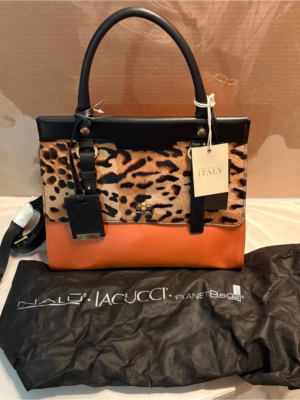 Italian Leopard-Print and Orange Satchel by NALU IACUCCI